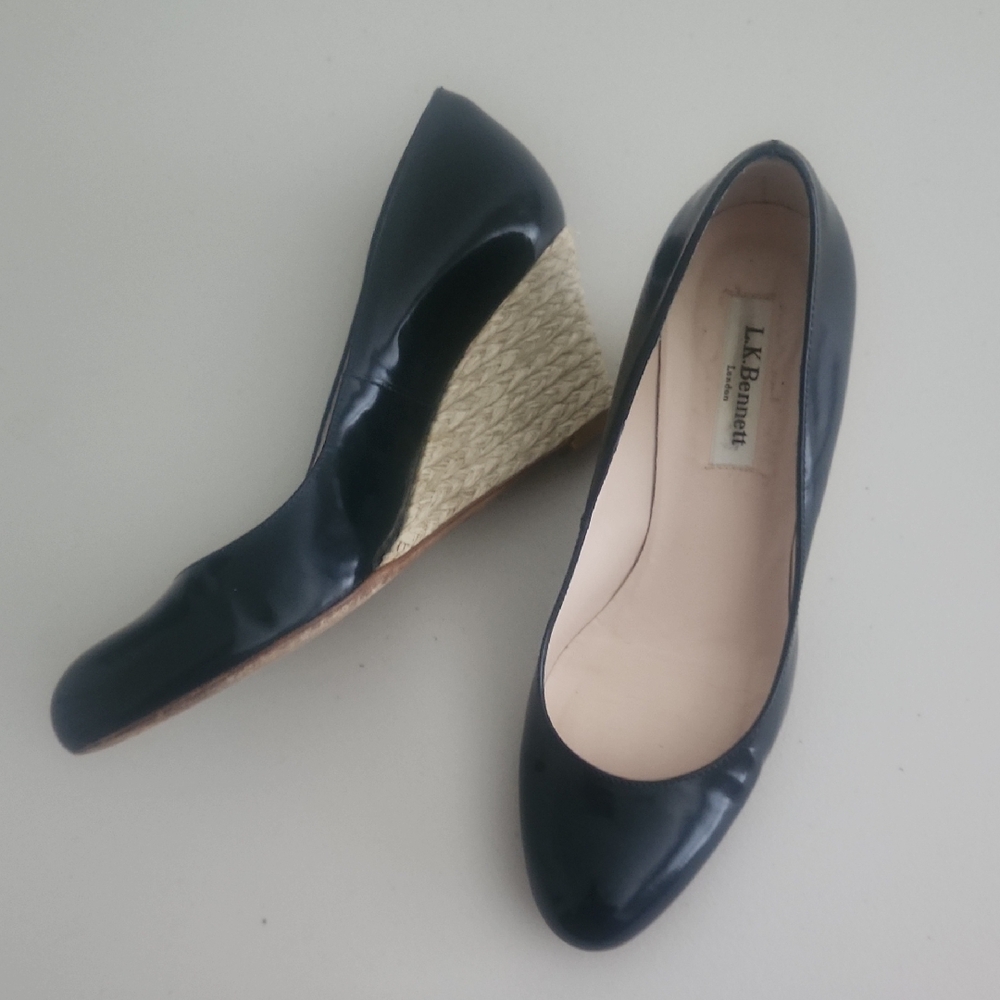 L.K. Bennett Black Patent Leather Wedge Pumps